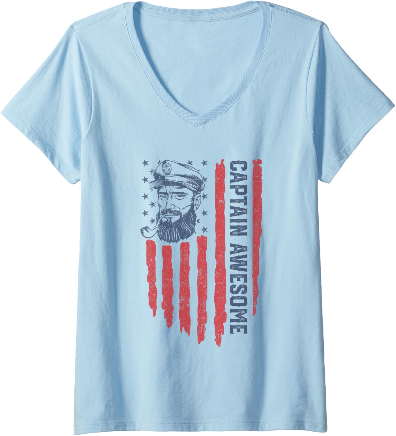 Womens Captain Awesome American Flag Pontoon Boating 4Th