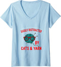 Womens Easily distracted by Cats & Yarn V-Neck
