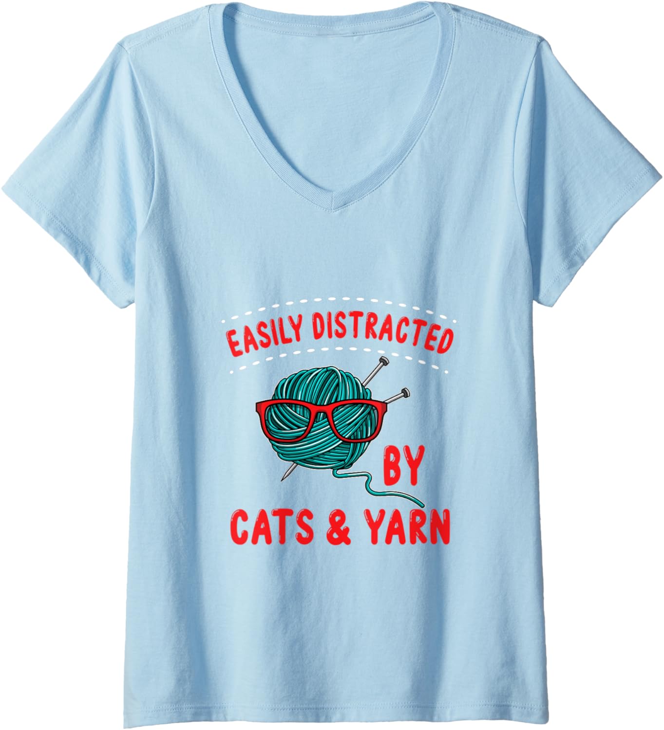 Womens Easily distracted by Cats & Yarn V-Neck