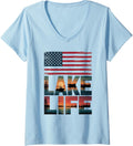 Womens Lake Life Sunset American Flag Bass Fishing