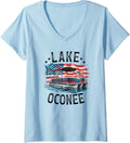 Womens Lake Oconee American Flag Pontoon Boat V