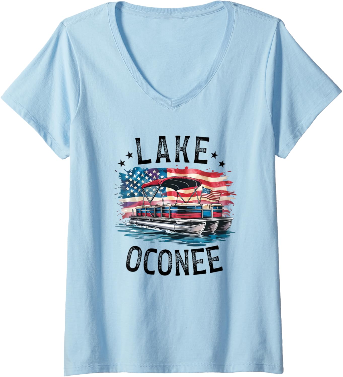 Womens Lake Oconee American Flag Pontoon Boat V