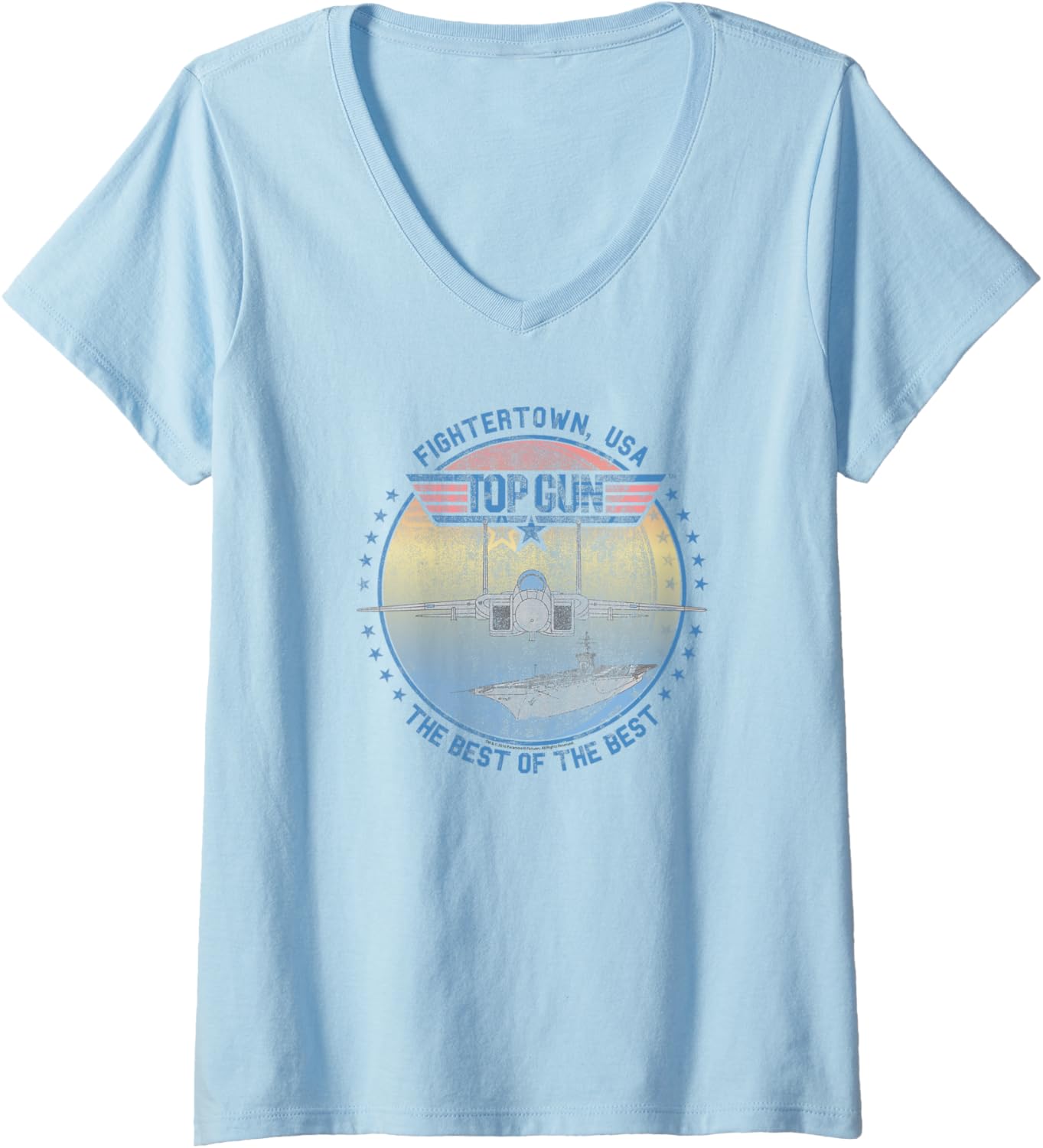Womens Top Gun Fightertown Usa Pastel Round Logo Action Movie V Neck