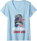 Womens 2A Messy Buns Loaded Guns V Neck