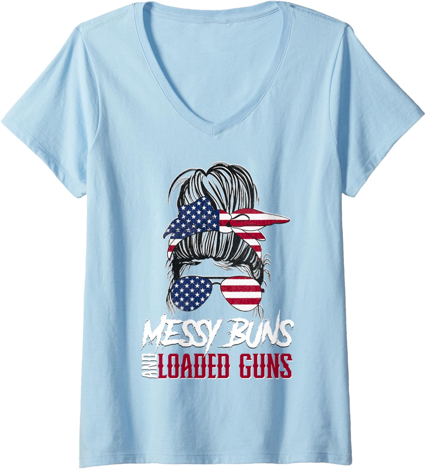 Womens 2A Messy Buns Loaded Guns V Neck