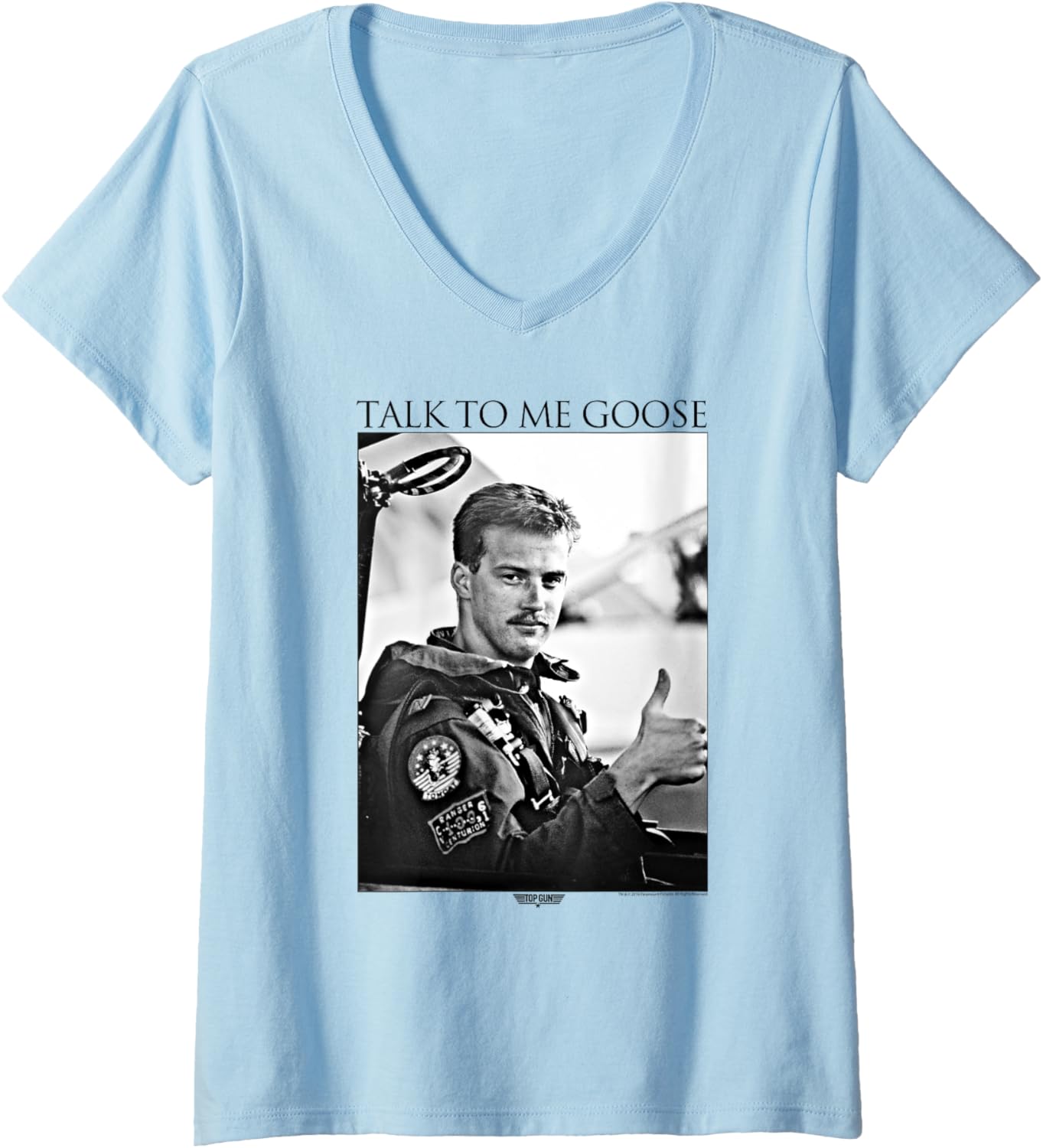 Womens Top Gun Talk To Me Goose Black White Photo Action Movie