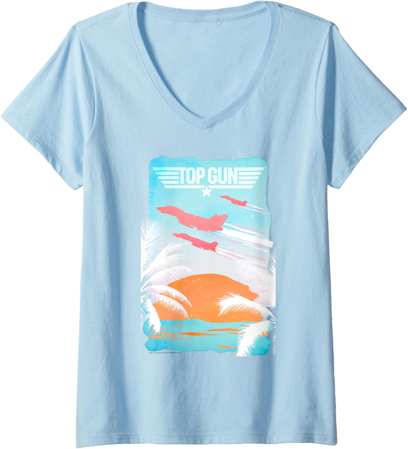 Womens Top Gun Baja Sunset Action Movie V Neck