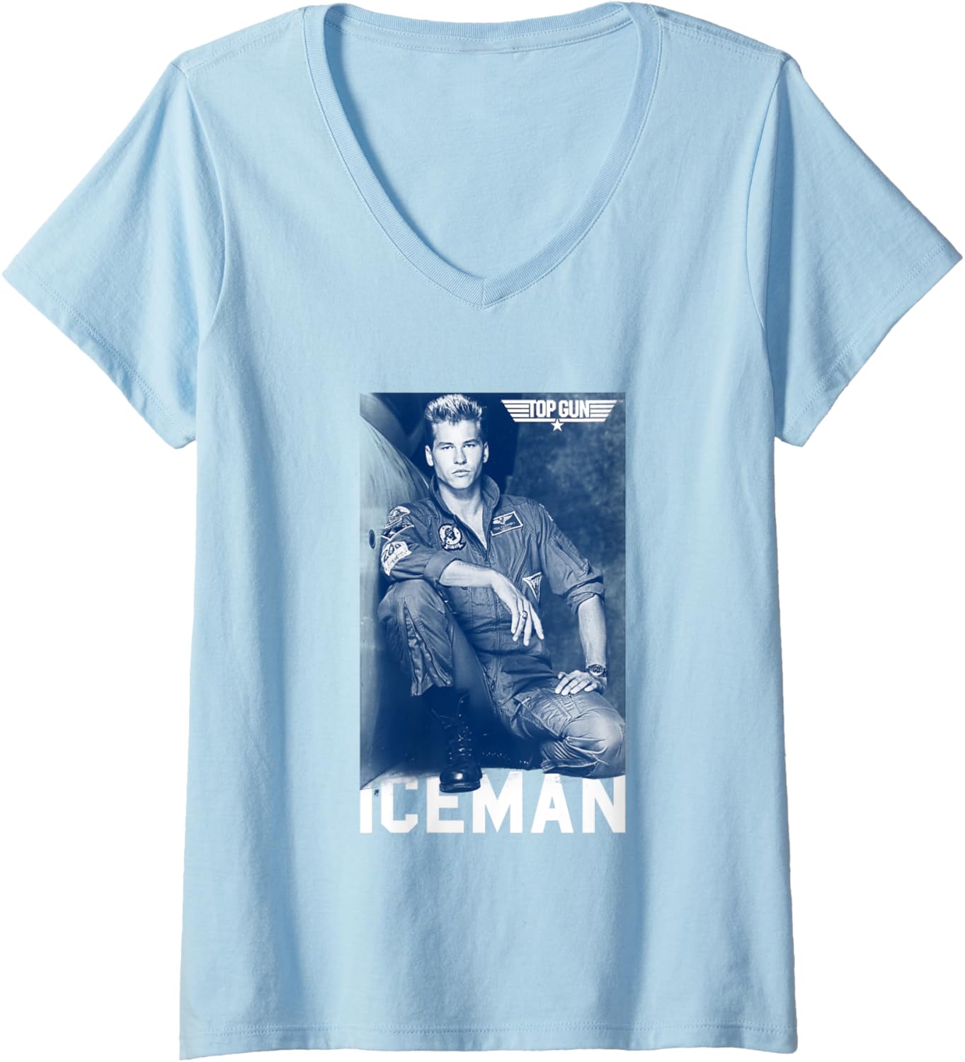 Womens Top Gun Iceman Photograph Blue Tone Action Movie V Neck