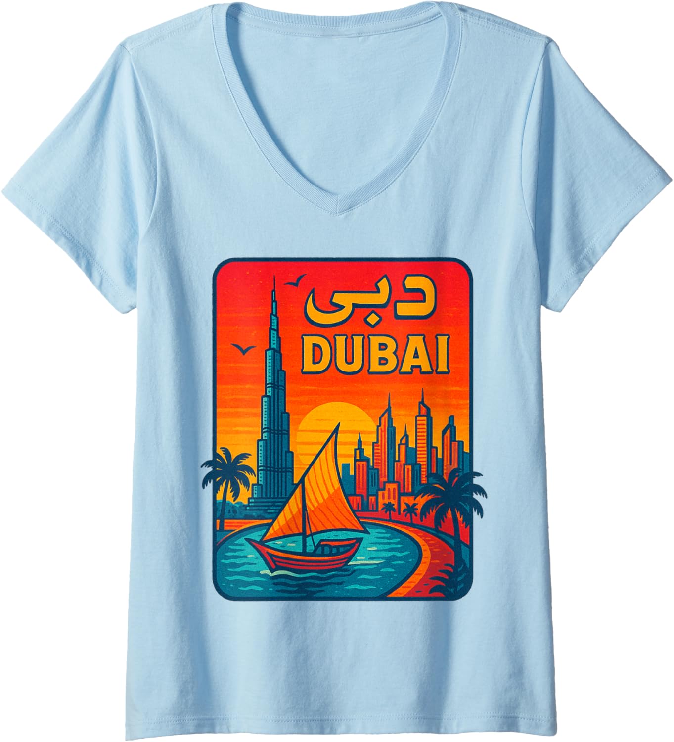 Womens Dubai Skyline Desert Vibes Travel Souvenir Boat