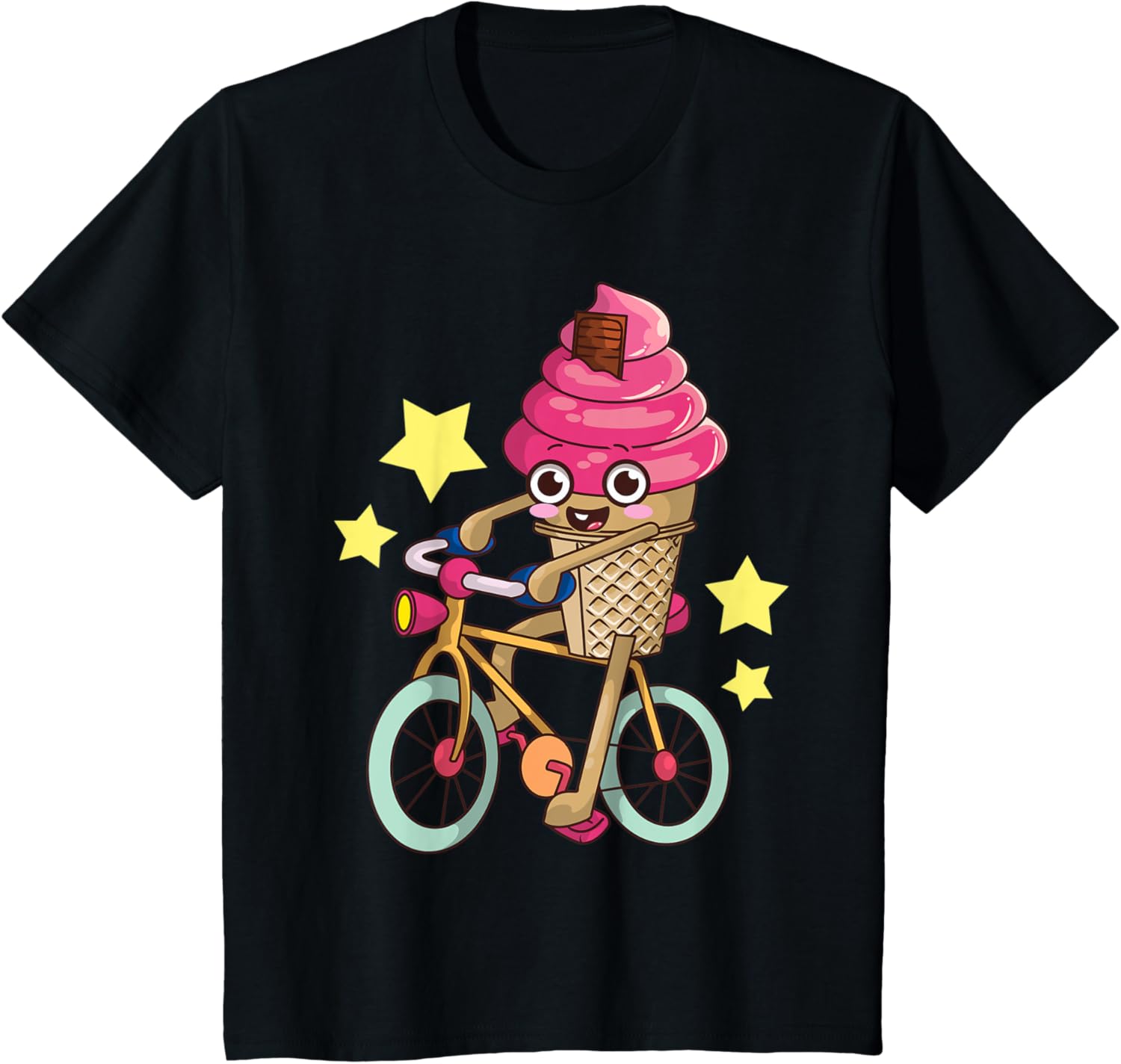 Ice Cream Cone on Retro Bike Kawaii Cartoon Kids