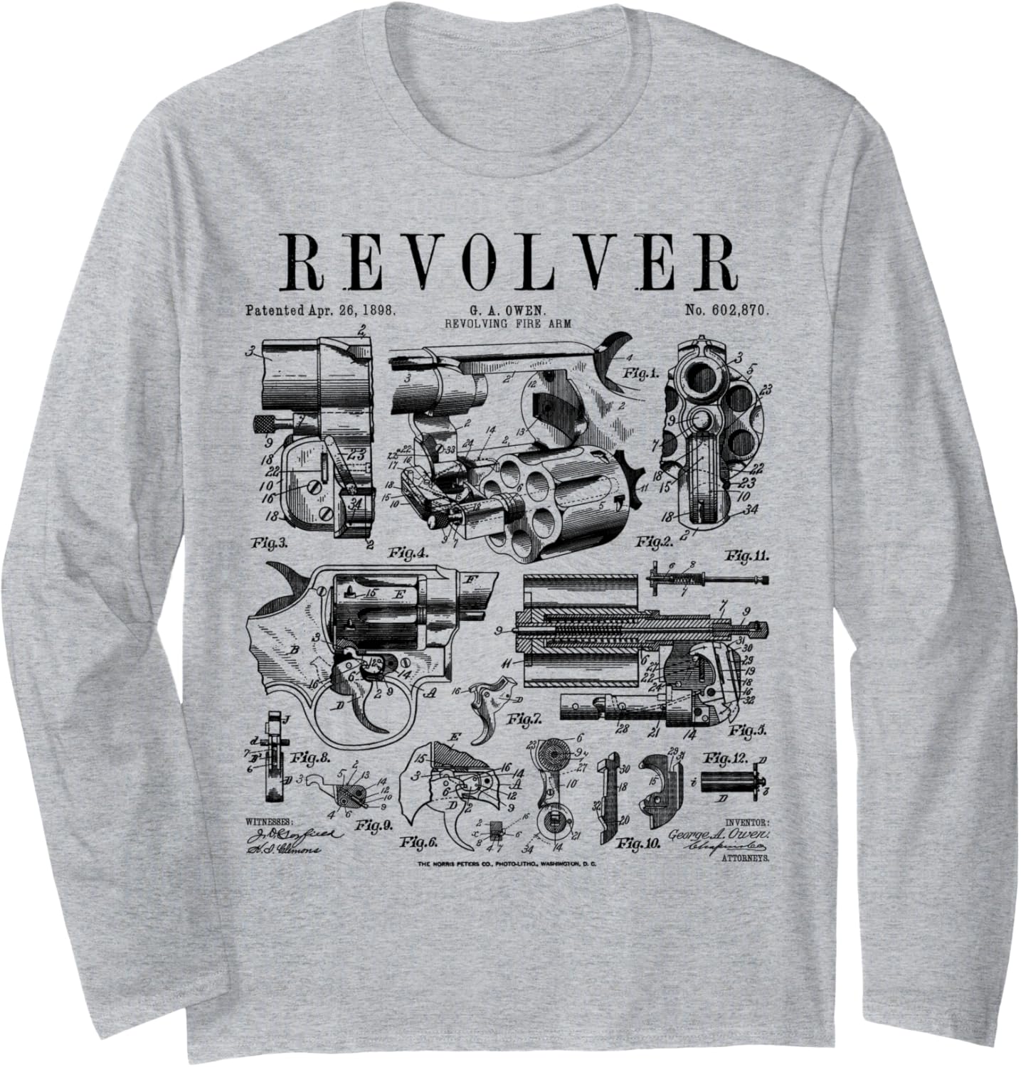 Revolver Handgun Revolving Firearm Vintage Gun Patent Print Long Sleeve