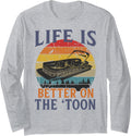 Pontoon Vintage White Pontoon Captain Boating Funny Long