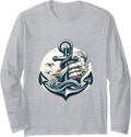 Anchor Captain Boat Driving Sailboat Sailor Long Sleeve