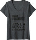 Womens Jesus Guns Freedom Christian Usa Flag Funny Gun Owner V Neck