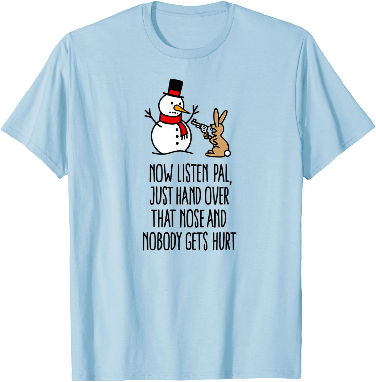 Funny Christmas Snowman Cartoon Carrot Rabbit With Gun Xmas
