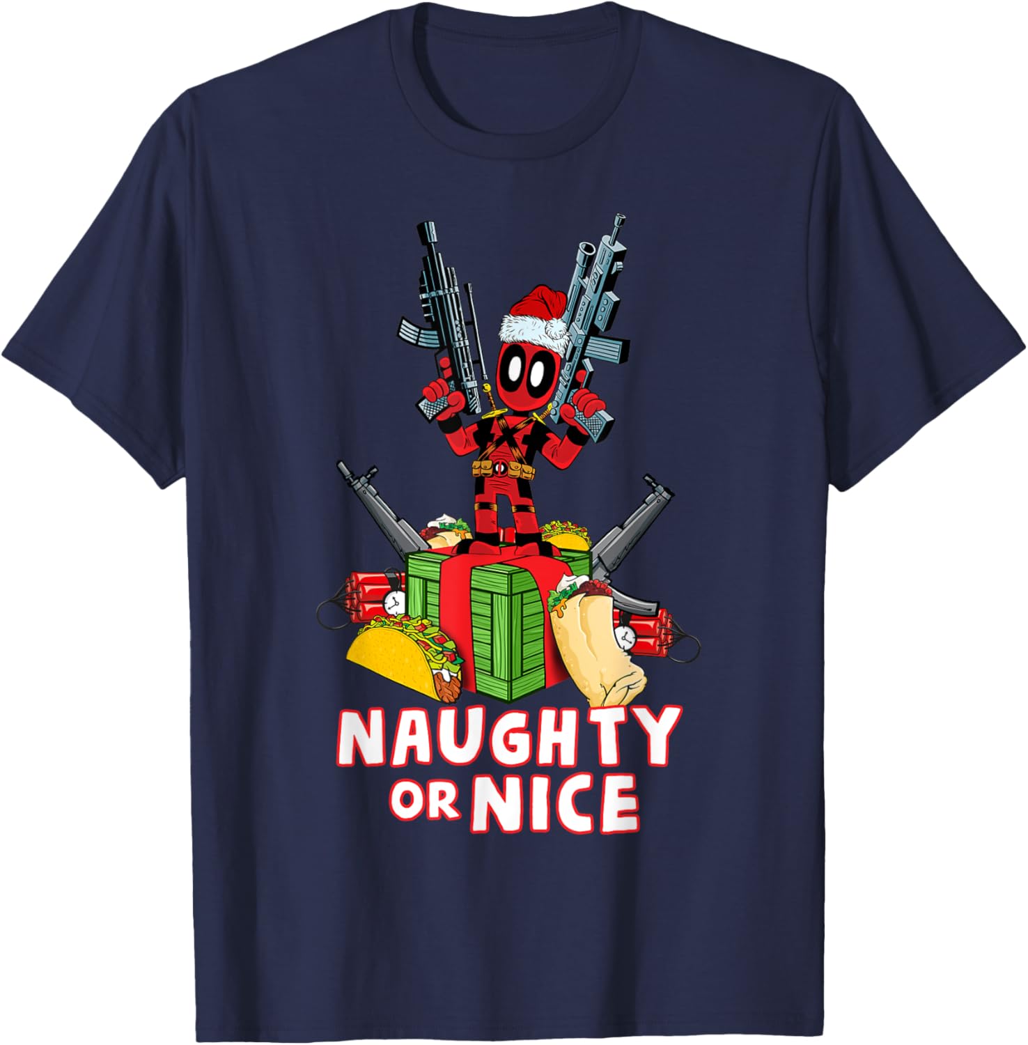 Naughty Nice Guns Tacos Christmas T Shirt