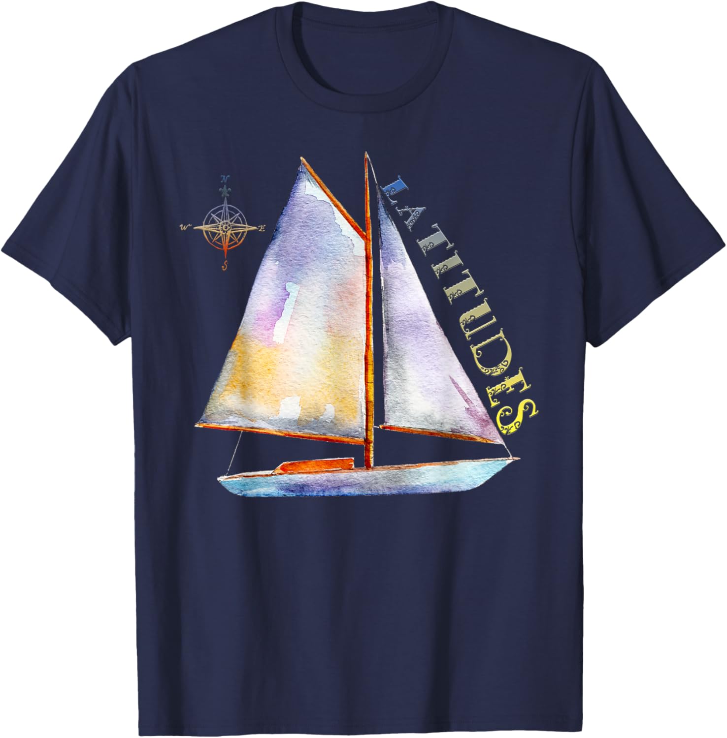 Watercolor Sailboat Compass Latitudes Sailing