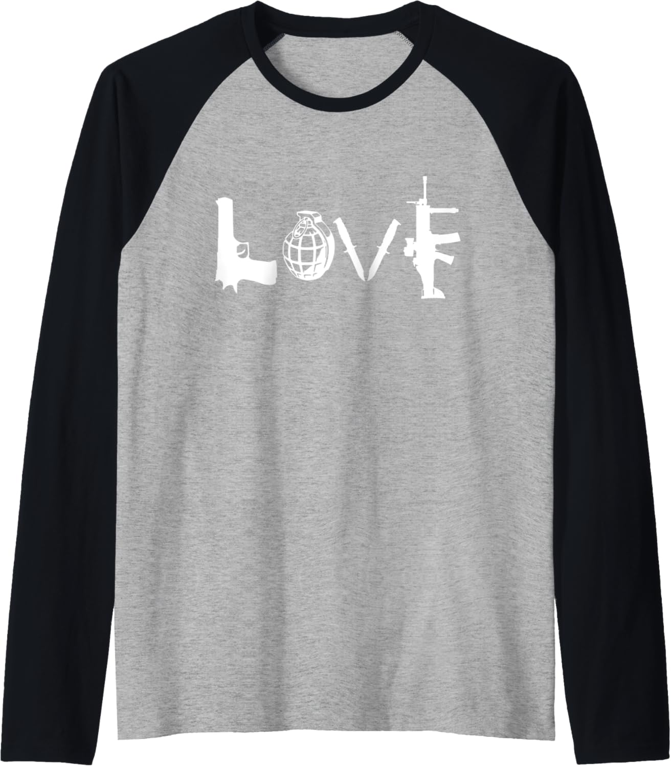 Love Weapons Guns Grenades Knives Assault Rifle Guns T Shirt Raglan Baseball
