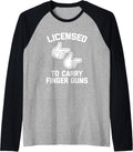 Licensed To Carry Finger Guns T Shirt Funny Saying Sarcastic Raglan Baseball