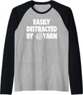 Easily Distracted By Yarn TShirts Women Crochet Lovers Gifts Raglan Baseball Tee