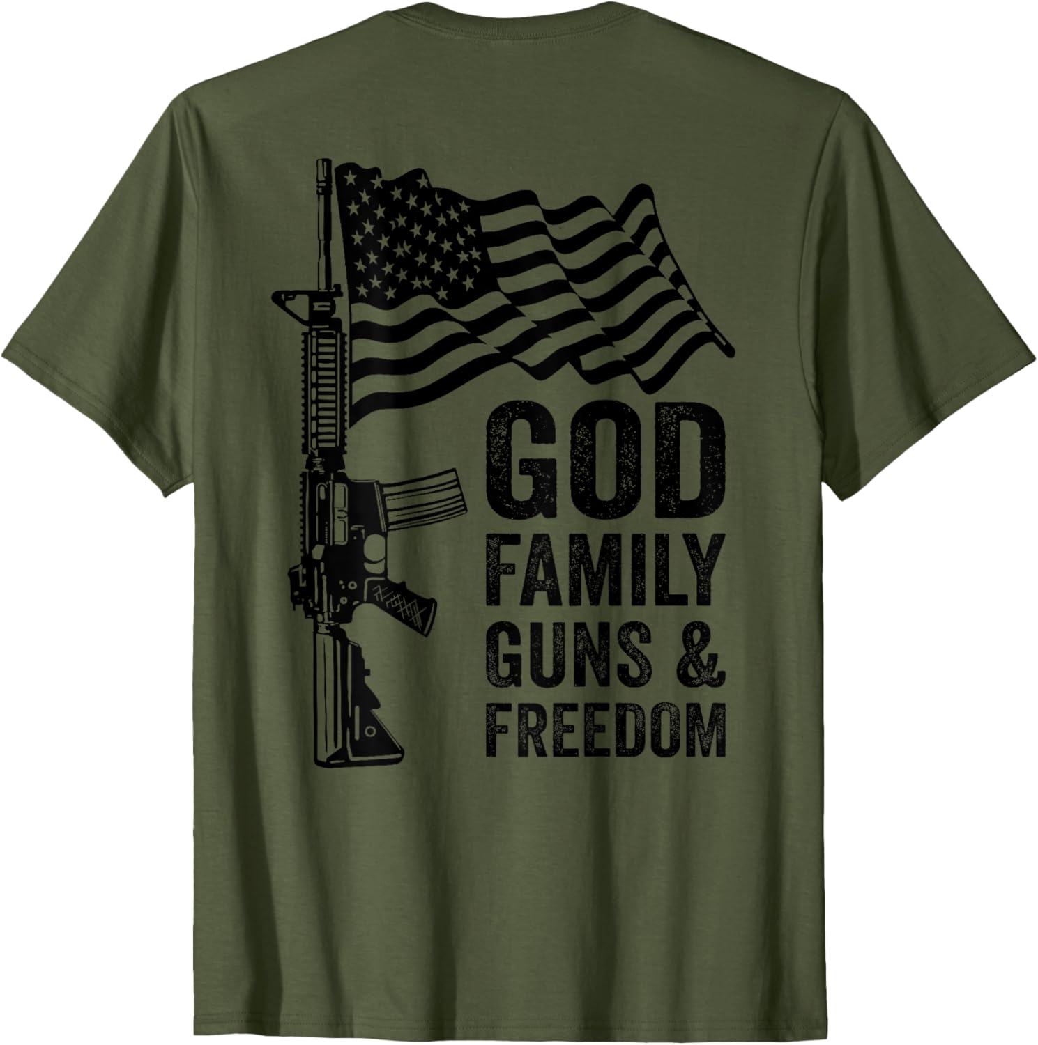 God Family Guns Freedom Pro Gun Ar15 Usa Flag Back T Shirt