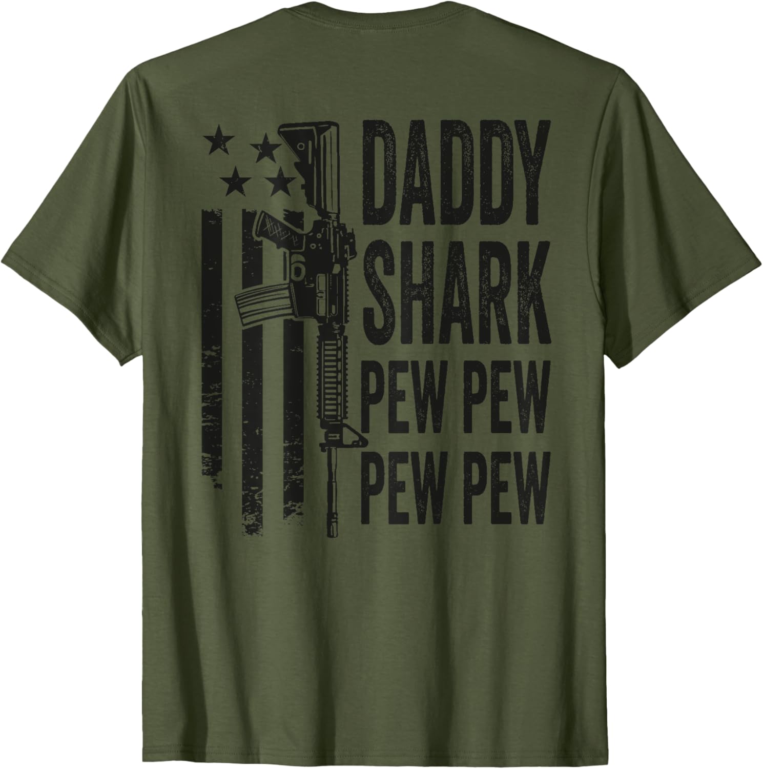Daddy Shark Pew Mens Funny Dad Gun Humor On Back