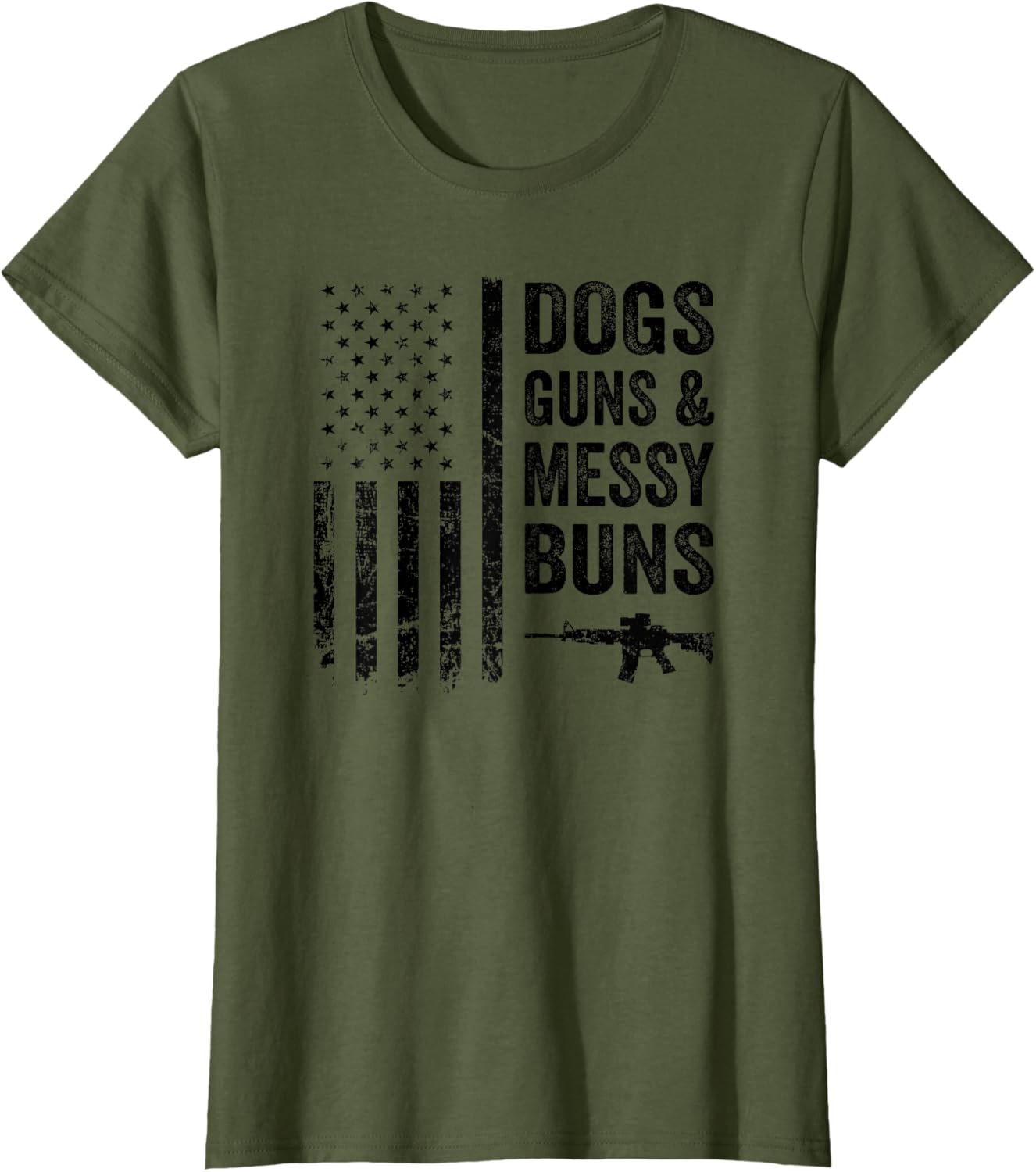 Dogs Guns Messy Buns Funny Womens Usa Camo Flag Gun