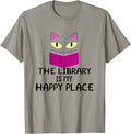 Cute Kitty Cat Face The Library Is My Happy Place T-Shirt for Men Women Kids