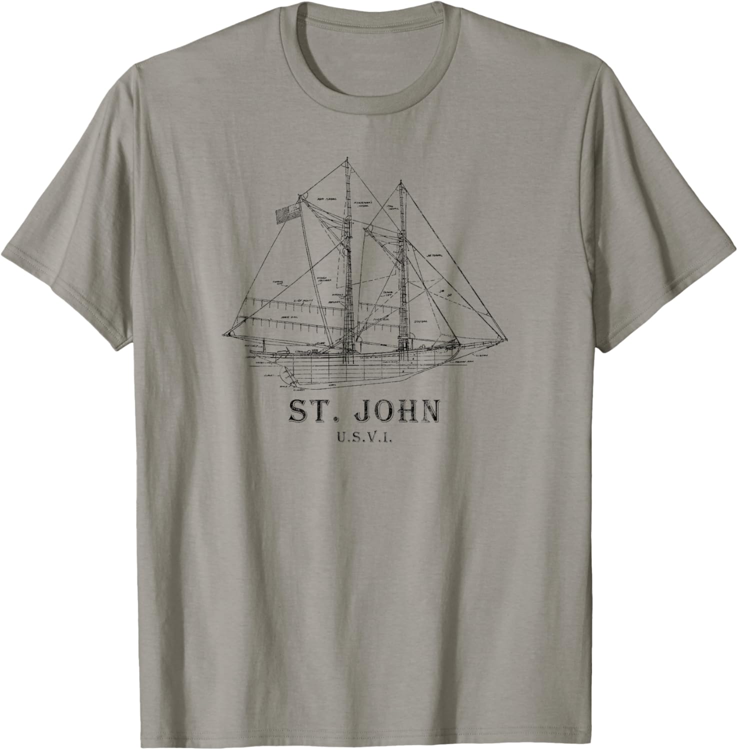 St John Usvi Vintage Blueprint Sailboat Vacation