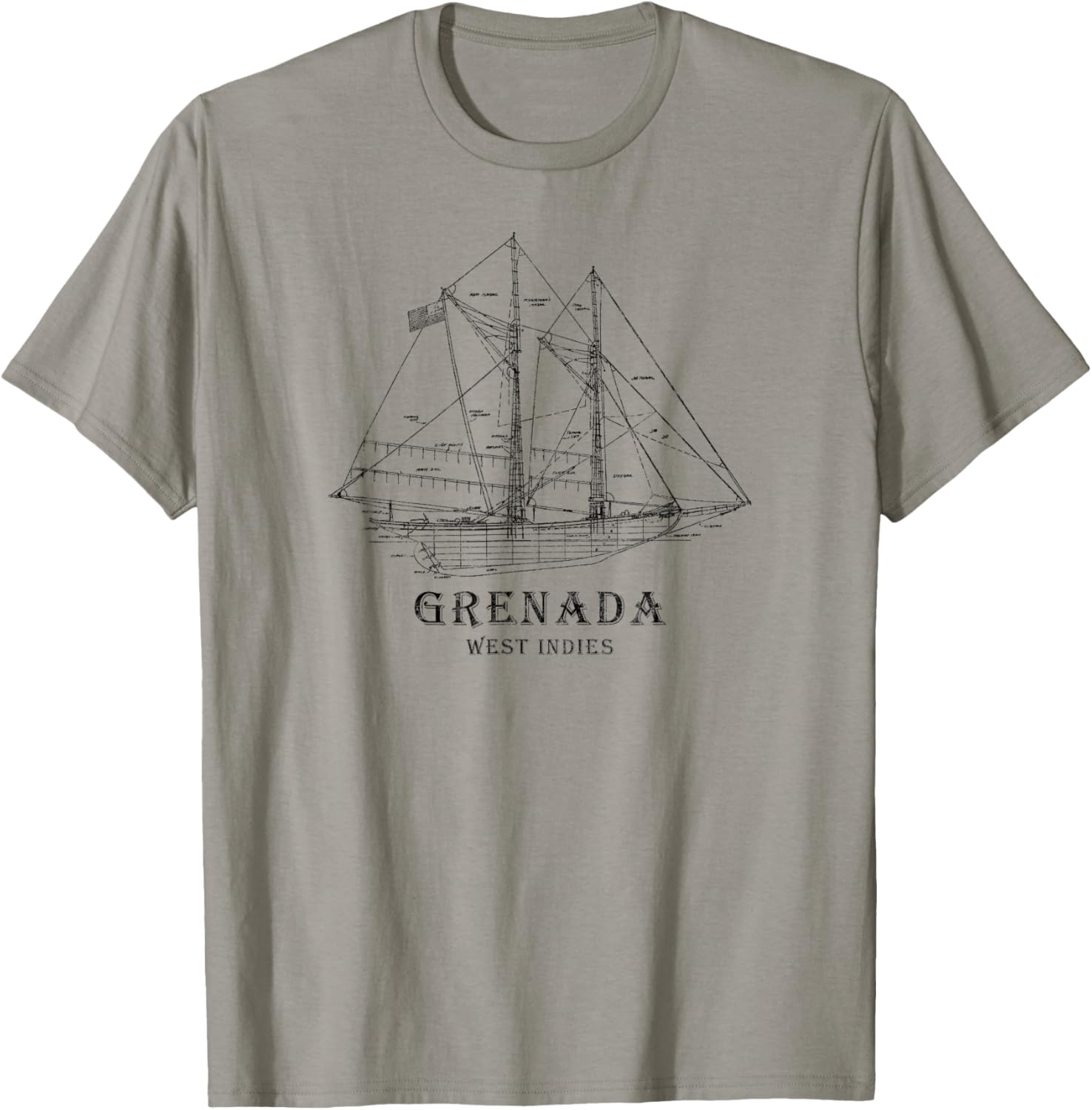 Grenada West Indies Vintage Blueprint Sailboat Vacation