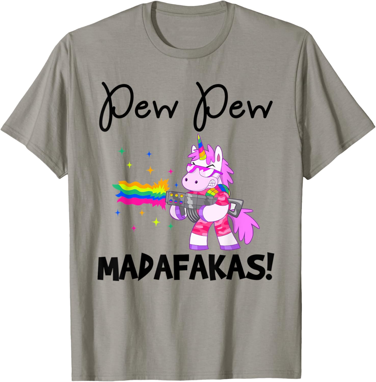 Pew Madafakas Funny Fantasy Unicorn With Rainbow Gun Black