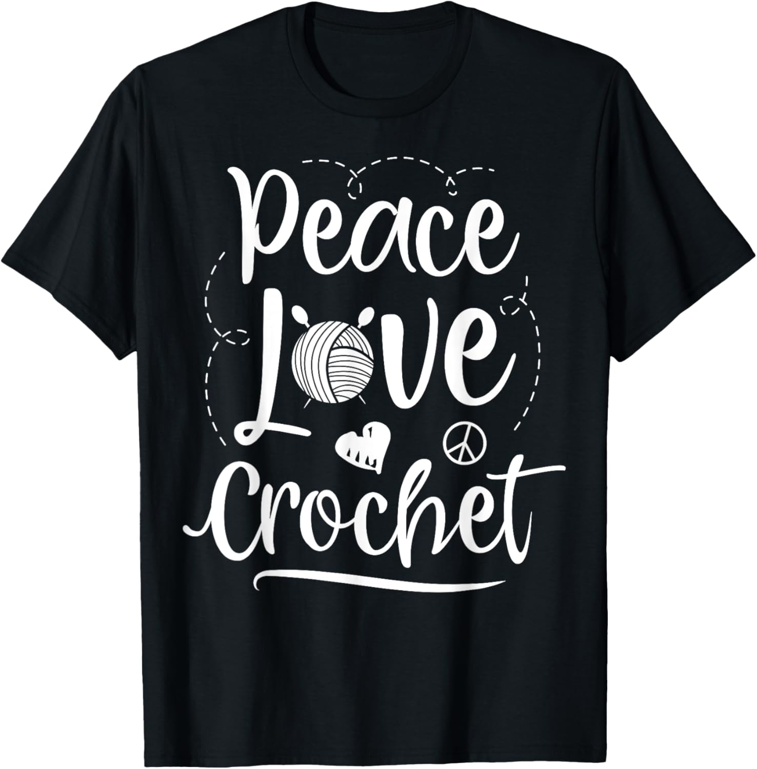 Peace Love Crochet Heart Women Crocheter Crocheting Yarn