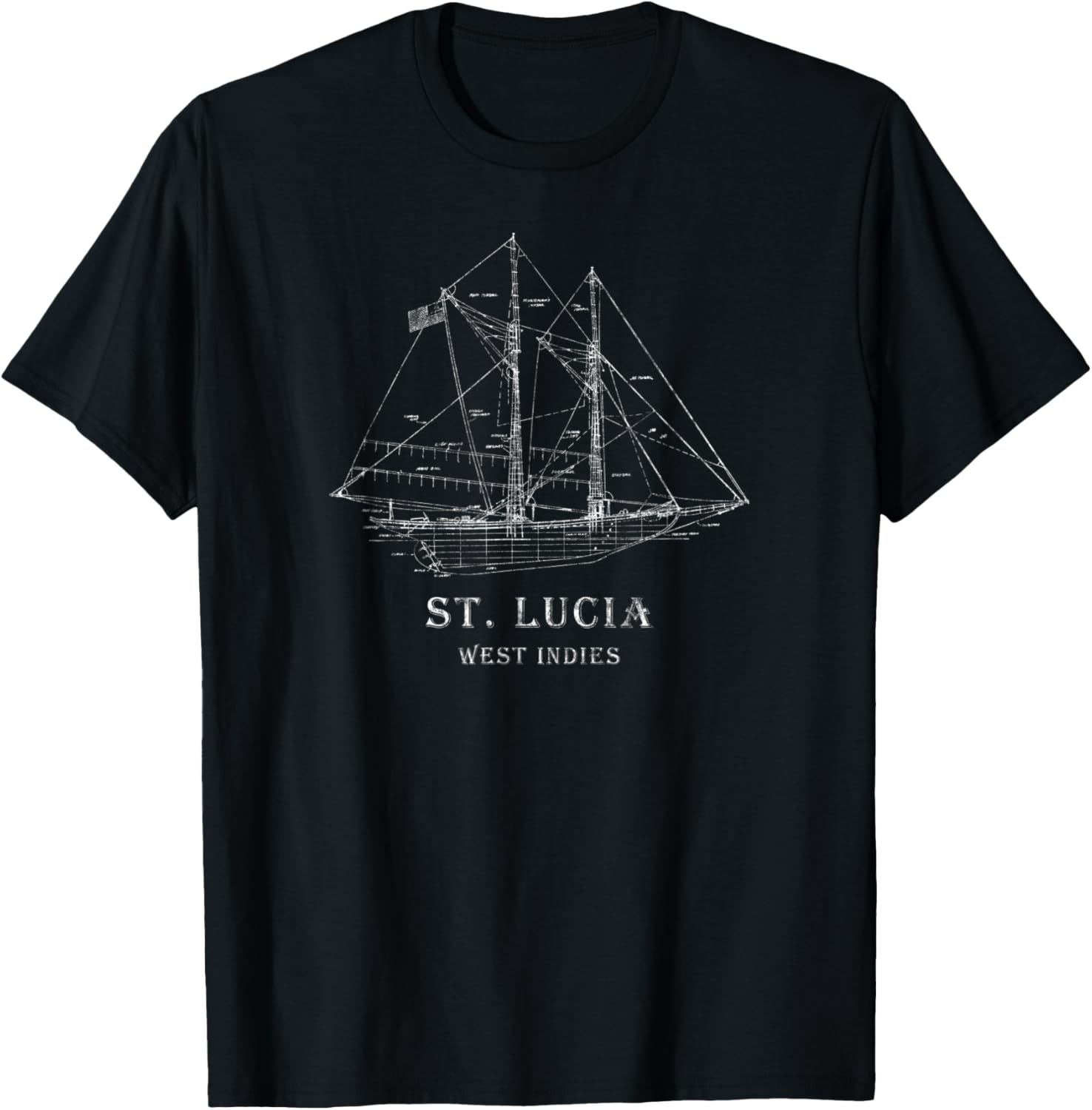 St Lucia West Indies Vintage Blueprint Sailboat Vacation