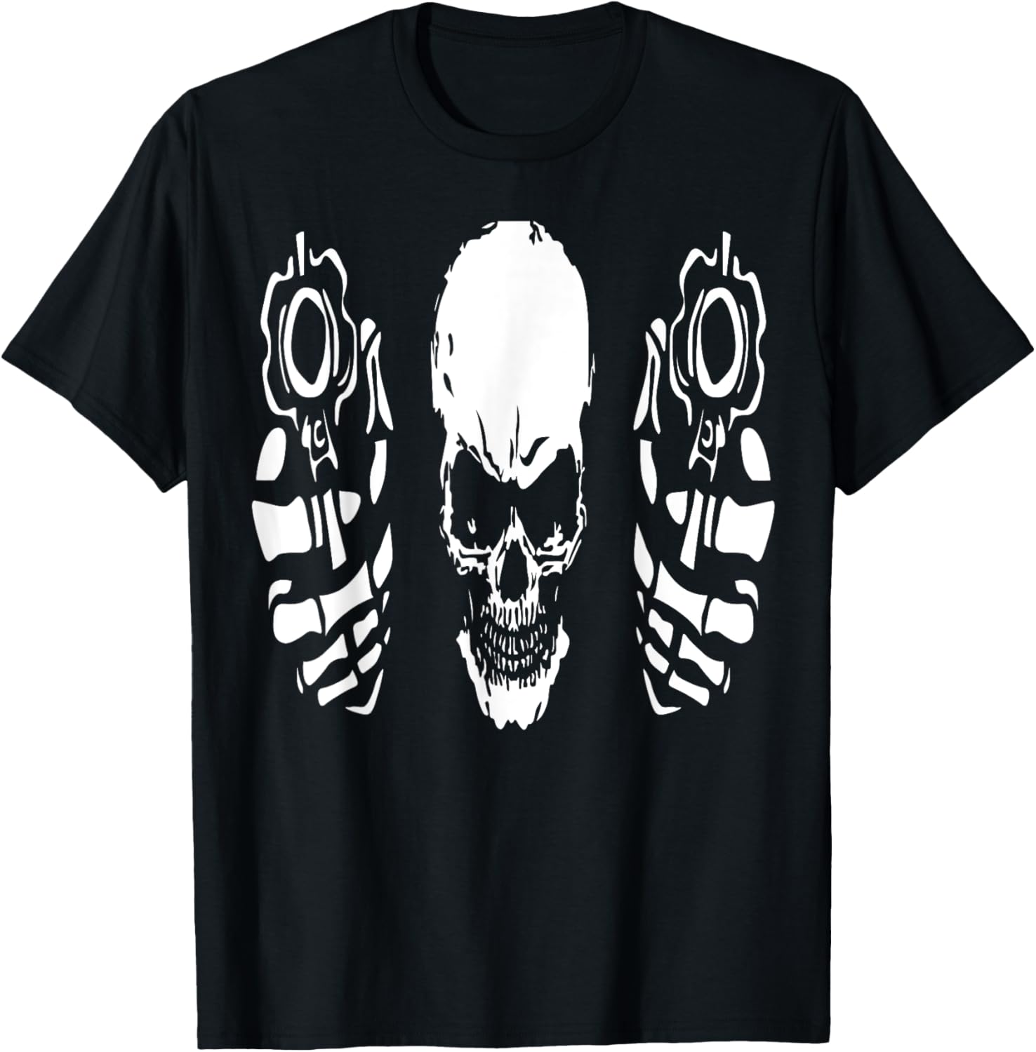 Skeleton Skull T Shirt Double Gun Revolvers Skull Head Arrr