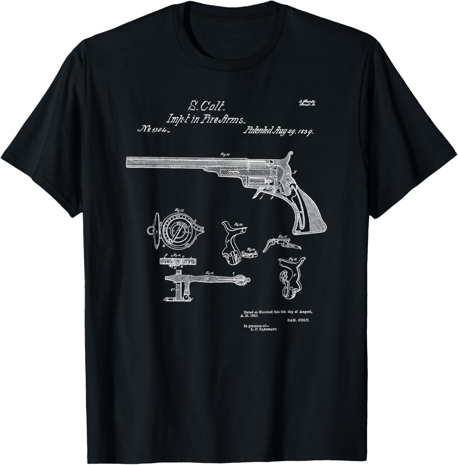 Vintage Patent Print 1839 Revolver Western Gun T Shirt