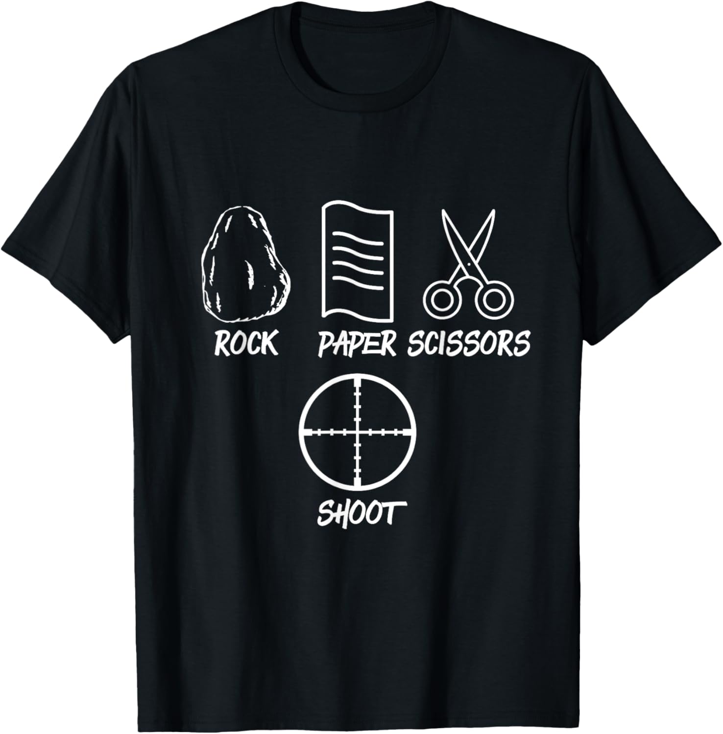 Rock Scissors Paper Shoot Game Funny Gun T Shirt Crosshairs
