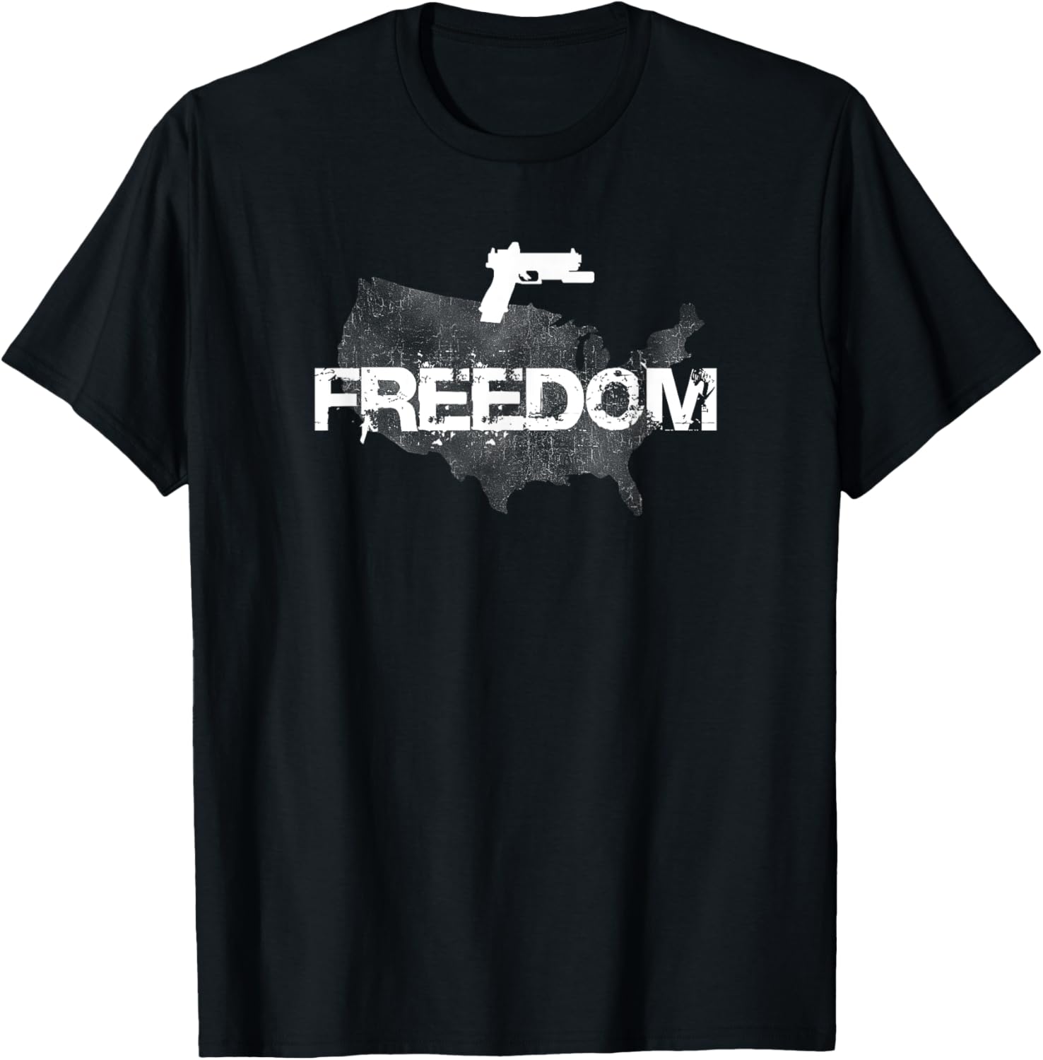 Mens Gun T Shirt Pistol Freedom Map Of America White