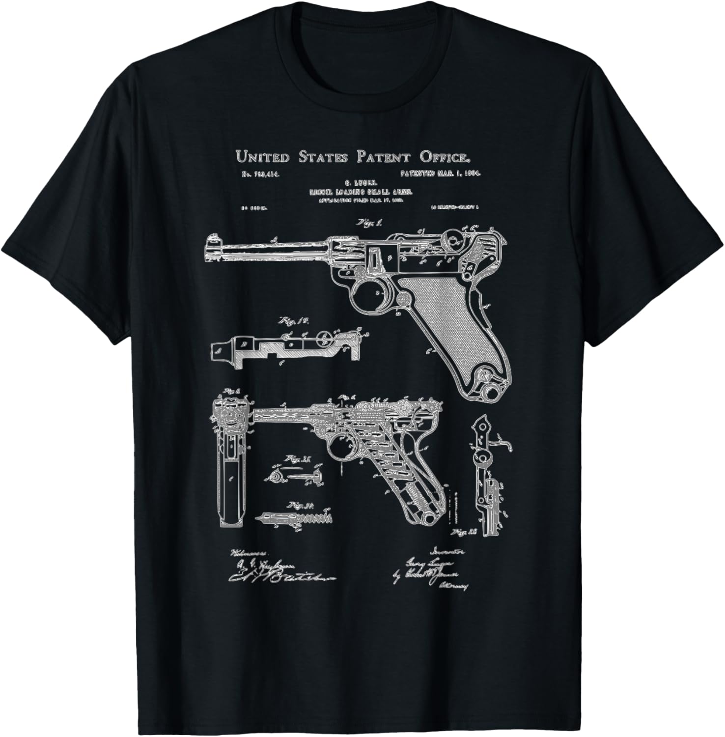 Luger Pistol Blueprint Vintage Guns Tshirt