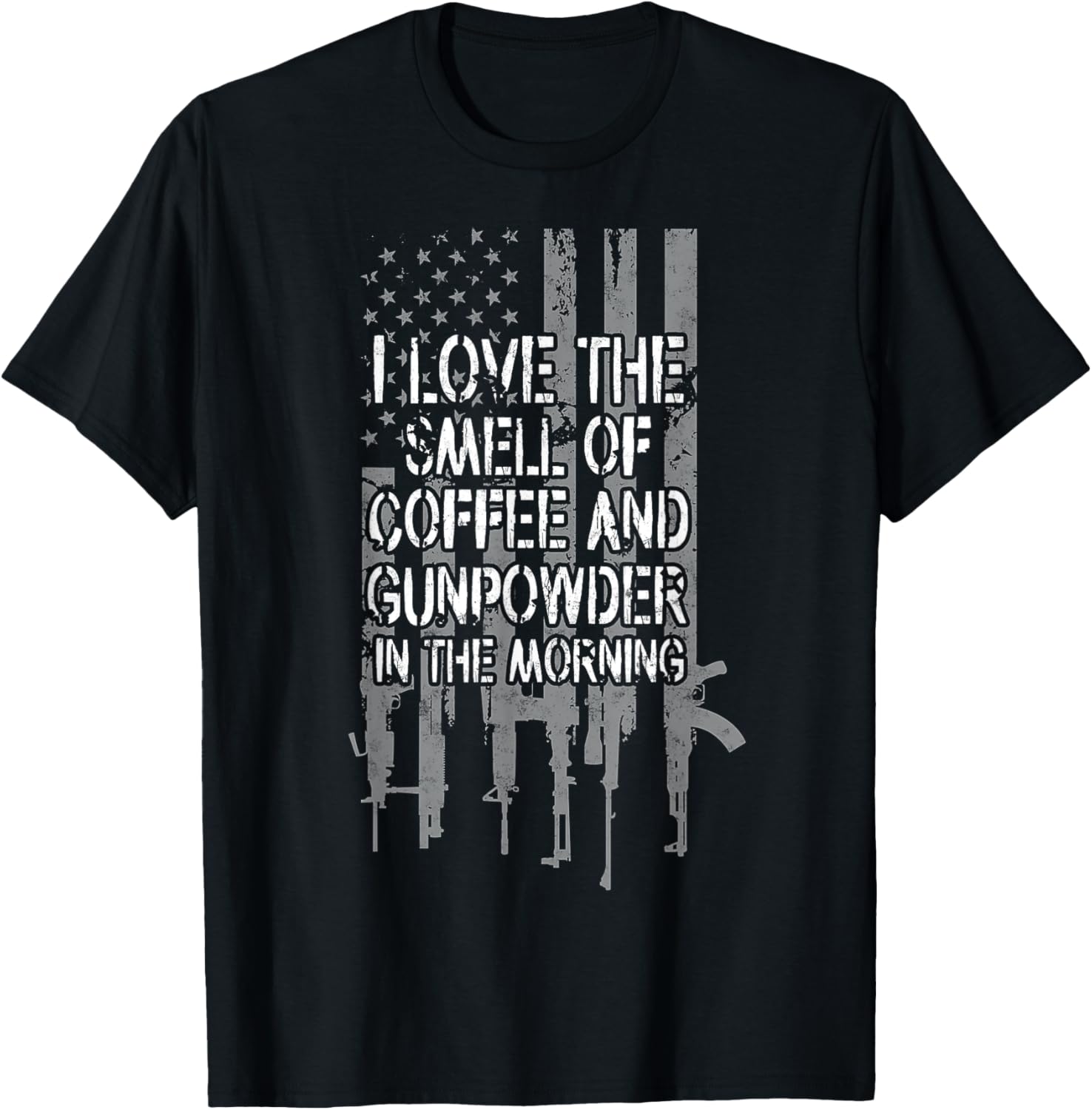I Love Smell Of Coffee Gunpowder Humor Tee Gun Lover