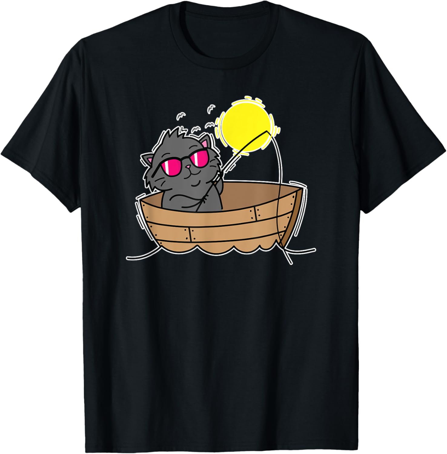 Cat Is Fishing On A Boat Men Women