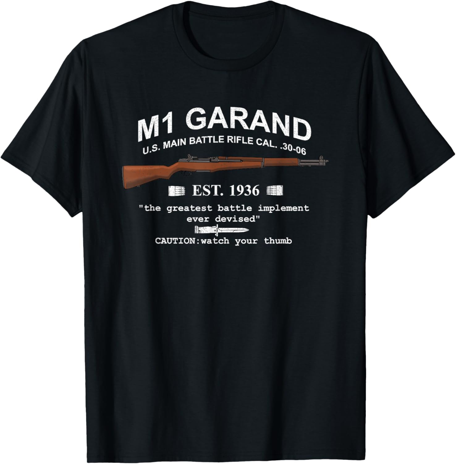 M1 Garand Rifle Gun Wwii Watch Your Thumb Est 1936 Graphic
