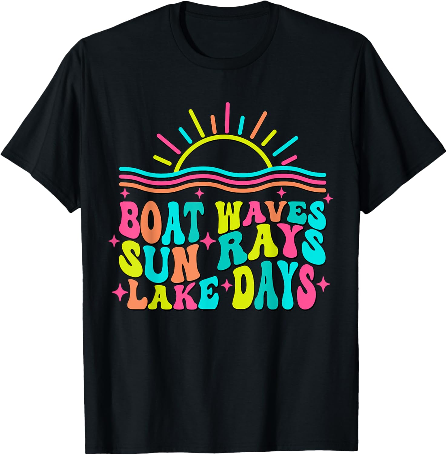 Boat Waves Sun Rays Lake Days Retro Summer