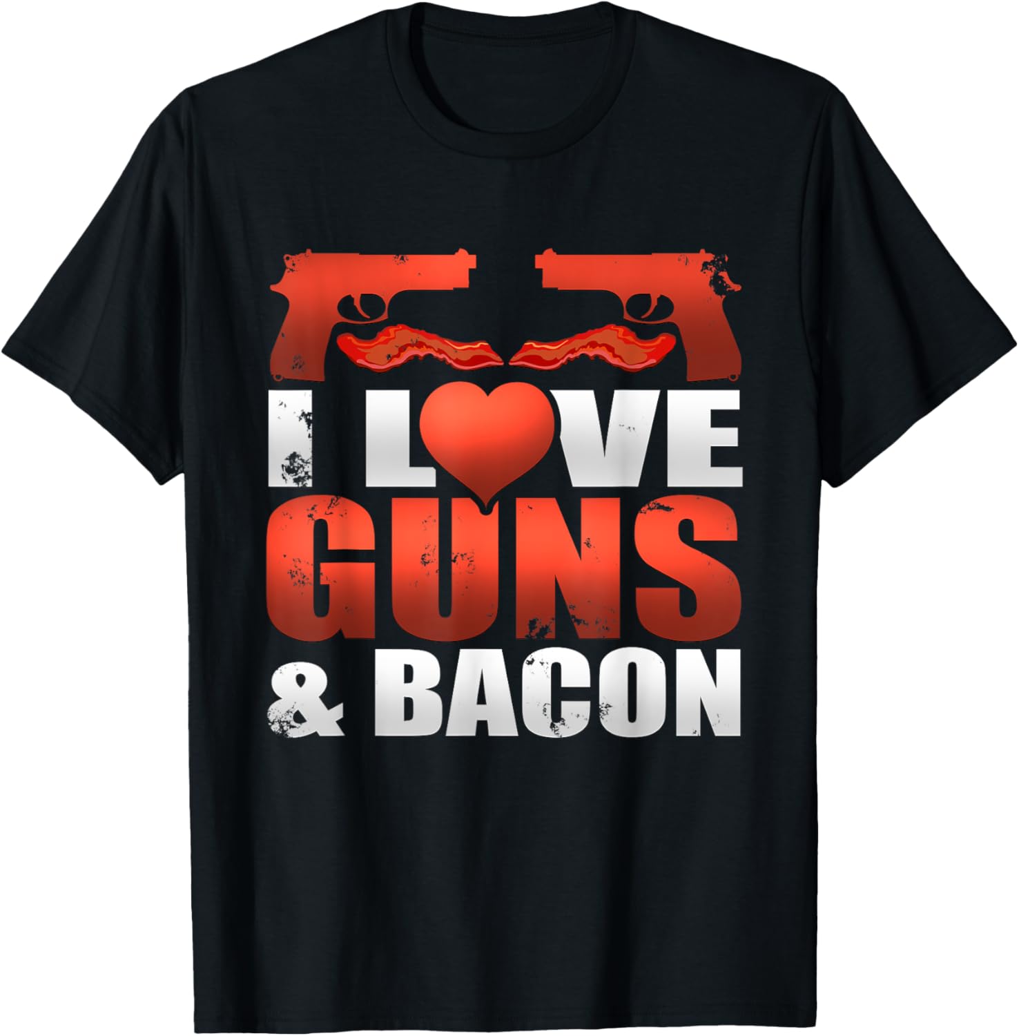 Gun T Shirt I Love Guns Bacon Breakfast Tee