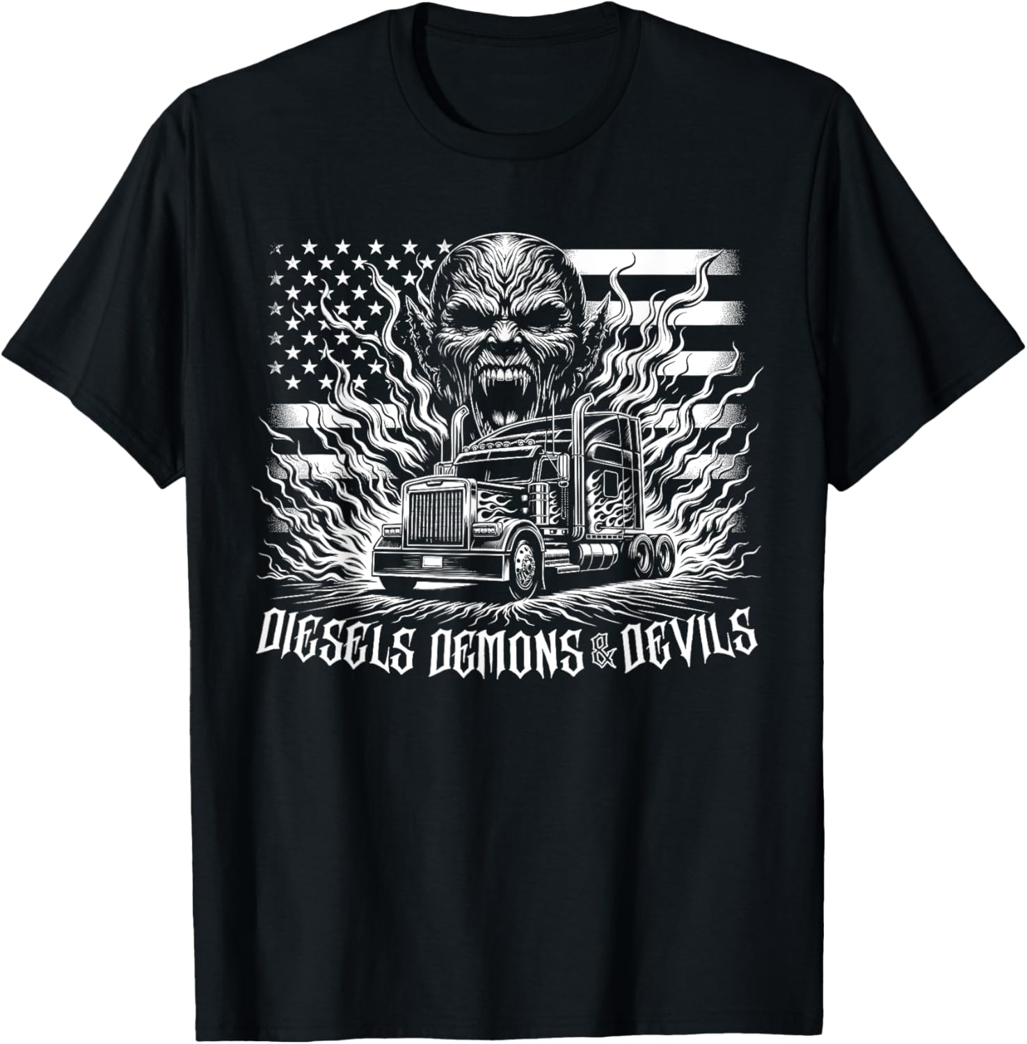 Diesels Demons Devils American Flag Semi Big Rig