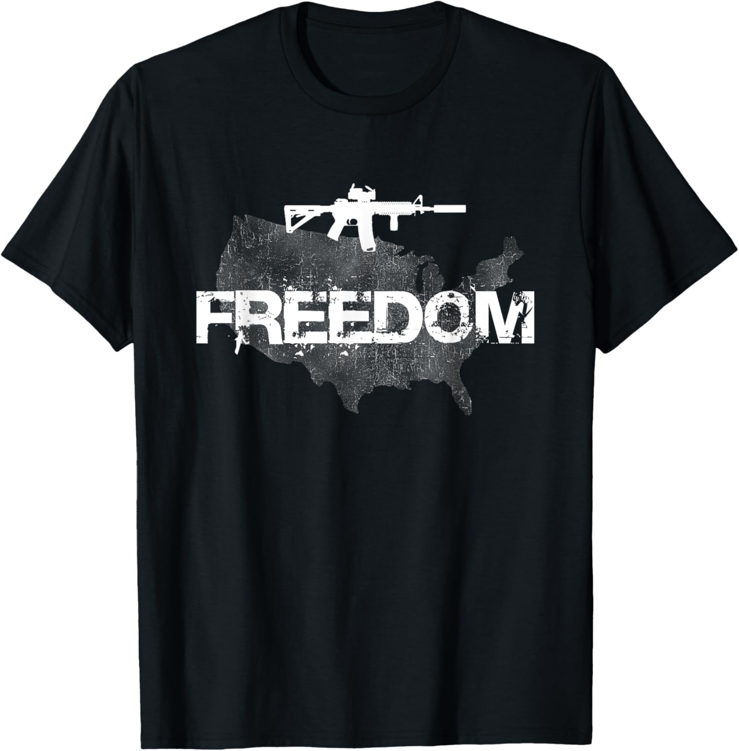 Mens Gun T Shirt Ar15 Freedom Map Of America White