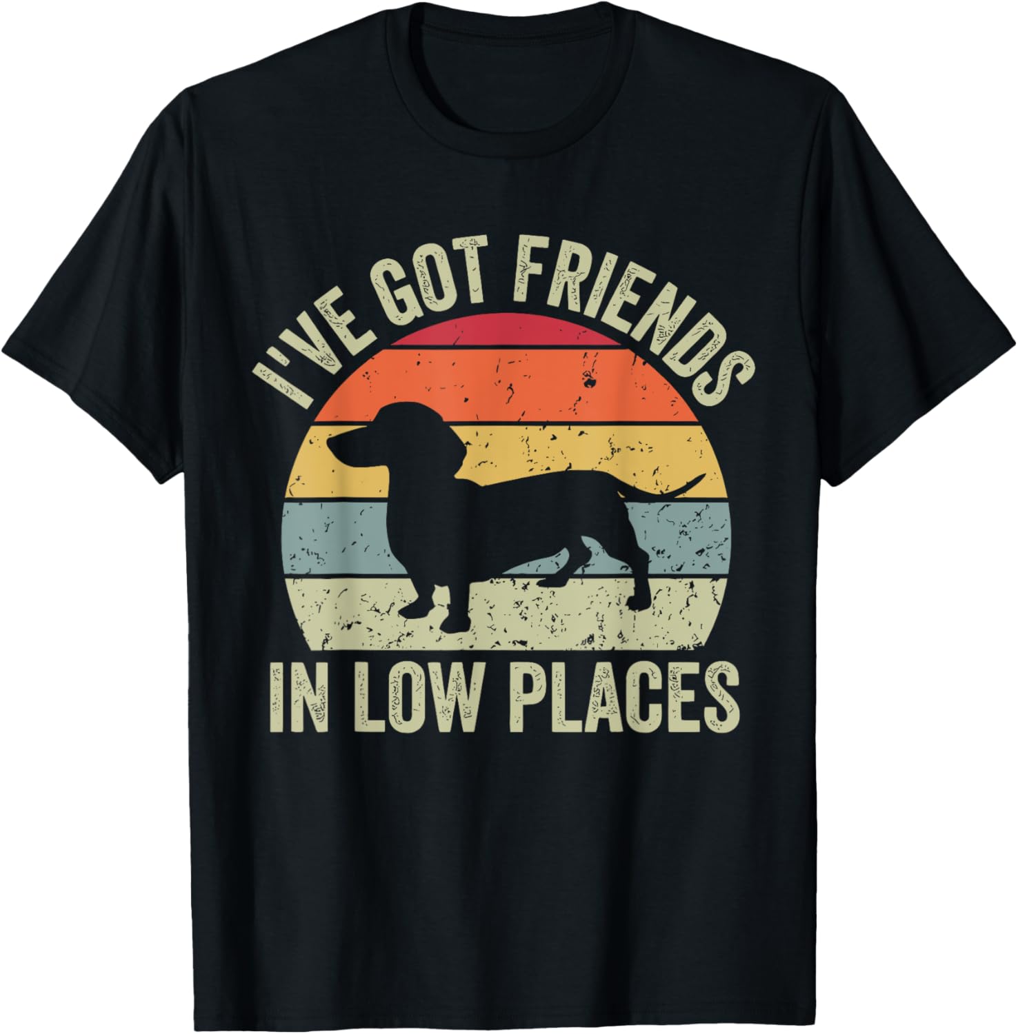 I've Got Friends In Low Places Retro 90s Dog Dachshund T-Shirt for Men Women Kids