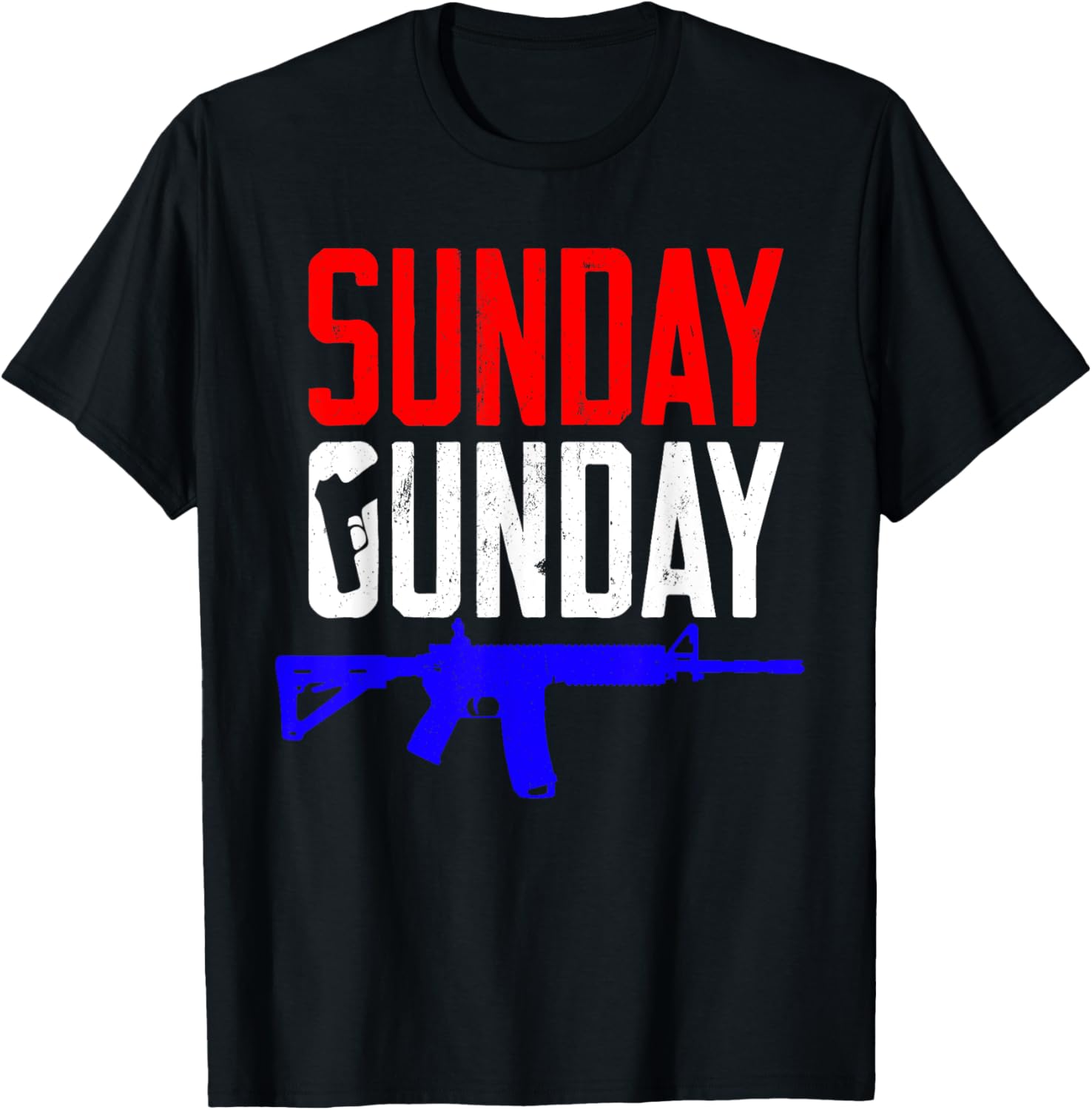 Red White Blue Distressed Sunday Gunday Gun T Shirt