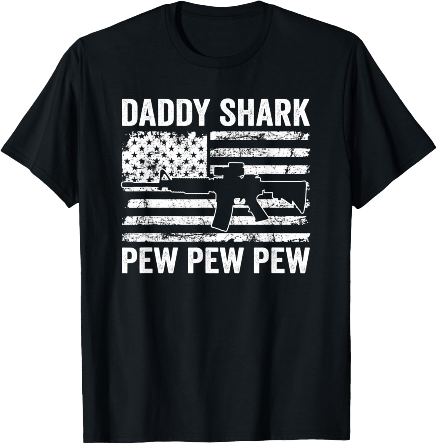 Daddy Shark Pew Funny Ar15 Usa Flag Gun Loving Dad