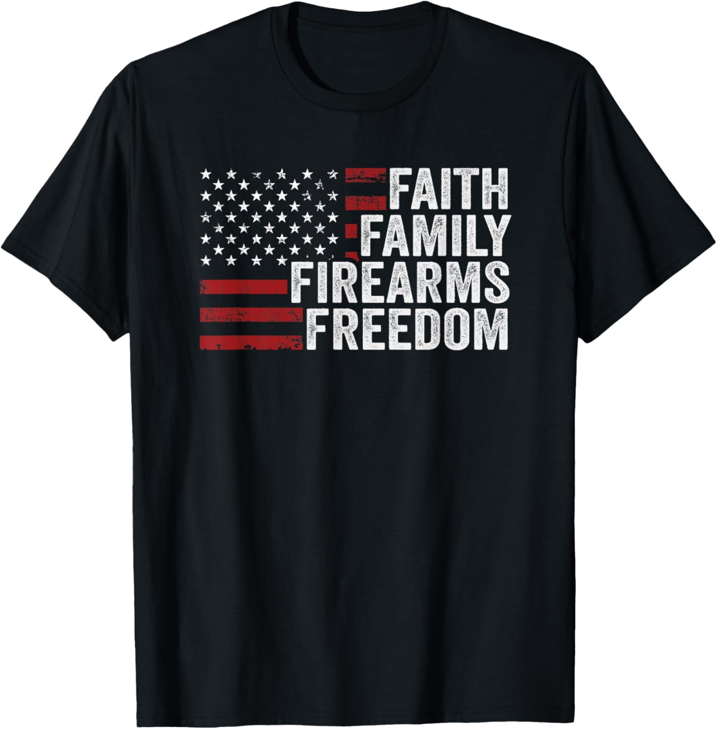 Faith Family Firearms Freedom Usa Flag God Guns America T Shirt Women