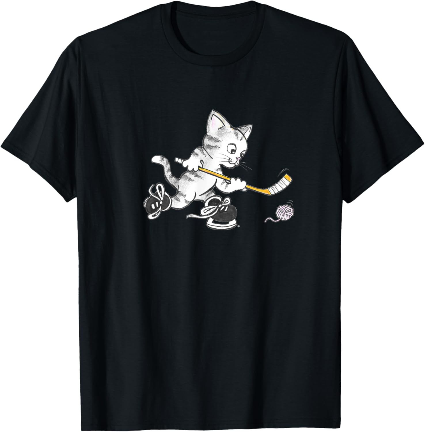 Cute Fun Kitty Cat Kitten Playing Hockey Yarn Puck